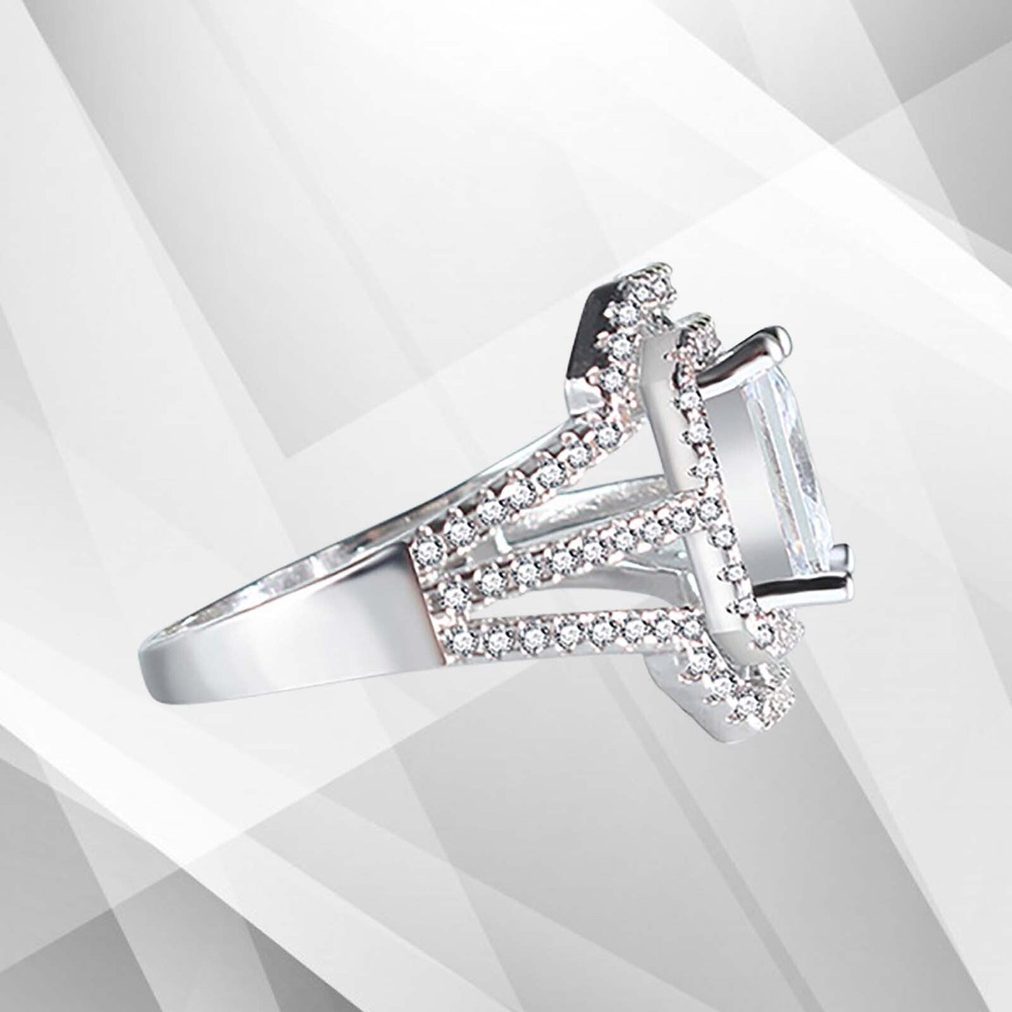 3.2Ct Square-Cut Diamond Cushion Halo Bridal Engagement Ring 18K White Gold Over, Ring Size L