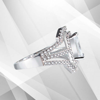 3.2Ct Square-Cut Diamond Cushion Halo Bridal Engagement Ring 18K White Gold Over, Ring Size L