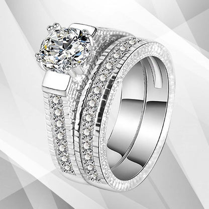 2.50Ct Diamond Posh Bridal Engagement Double Band Ring Set 18Ct White Gold Over, Ring Size Q