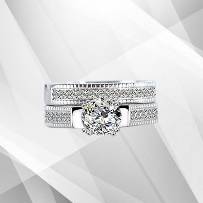 2.50Ct Diamond Posh Bridal Engagement Double Band Ring Set 18Ct White Gold Over, Ring Size Q