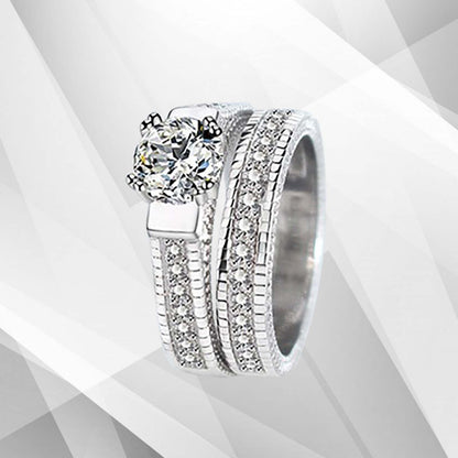 2.50Ct Diamond Posh Bridal Engagement Double Band Ring Set 18Ct White Gold Over, Ring Size Q