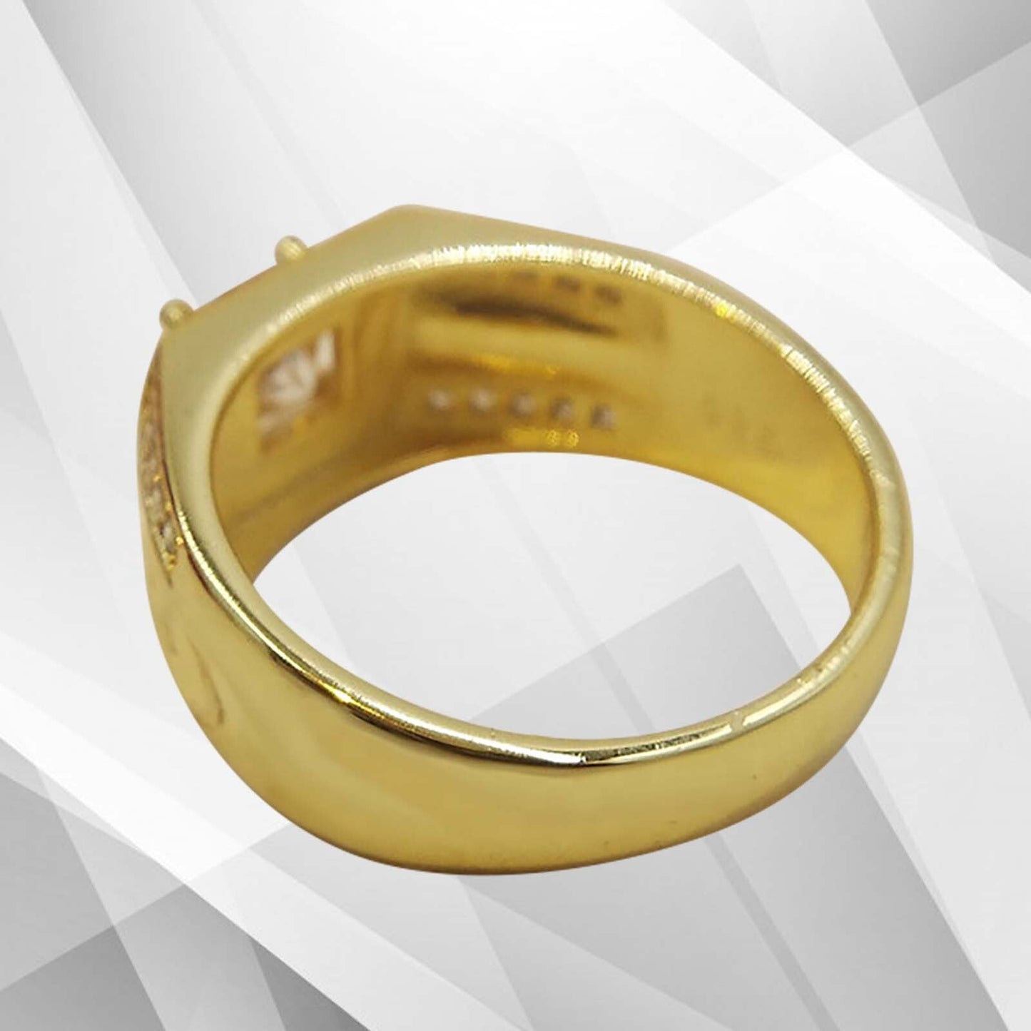 Gents 2.00Ct Round-Cut 21 CZ Diamonds Men's Ring Size N-W 18Ct Yellow Gold Over, Ring Size P