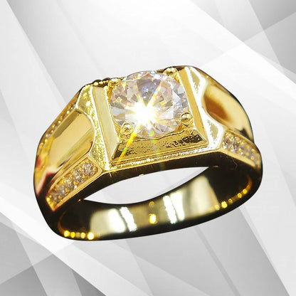 Gents 2.00Ct Round-Cut 21 CZ Diamonds Men's Ring Size N-W 18Ct Yellow Gold Over, Ring Size P