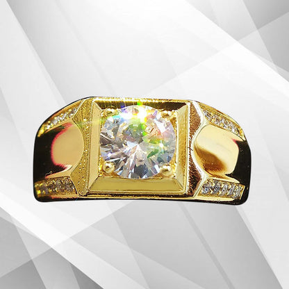 Gents 2.00Ct Round-Cut 21 CZ Diamonds Men's Ring Size N-W 18Ct Yellow Gold Over, Ring Size P