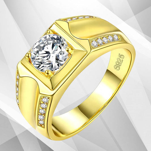 Gents 2.00Ct Round-Cut 21 CZ Diamonds Men's Ring Size N-W 18Ct Yellow Gold Over, Ring Size P