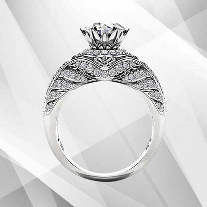 2.50Ct Round-Cut 55 Diamonds Engagement Party Solitaire Ring 18k White Gold Over, Ring Size K