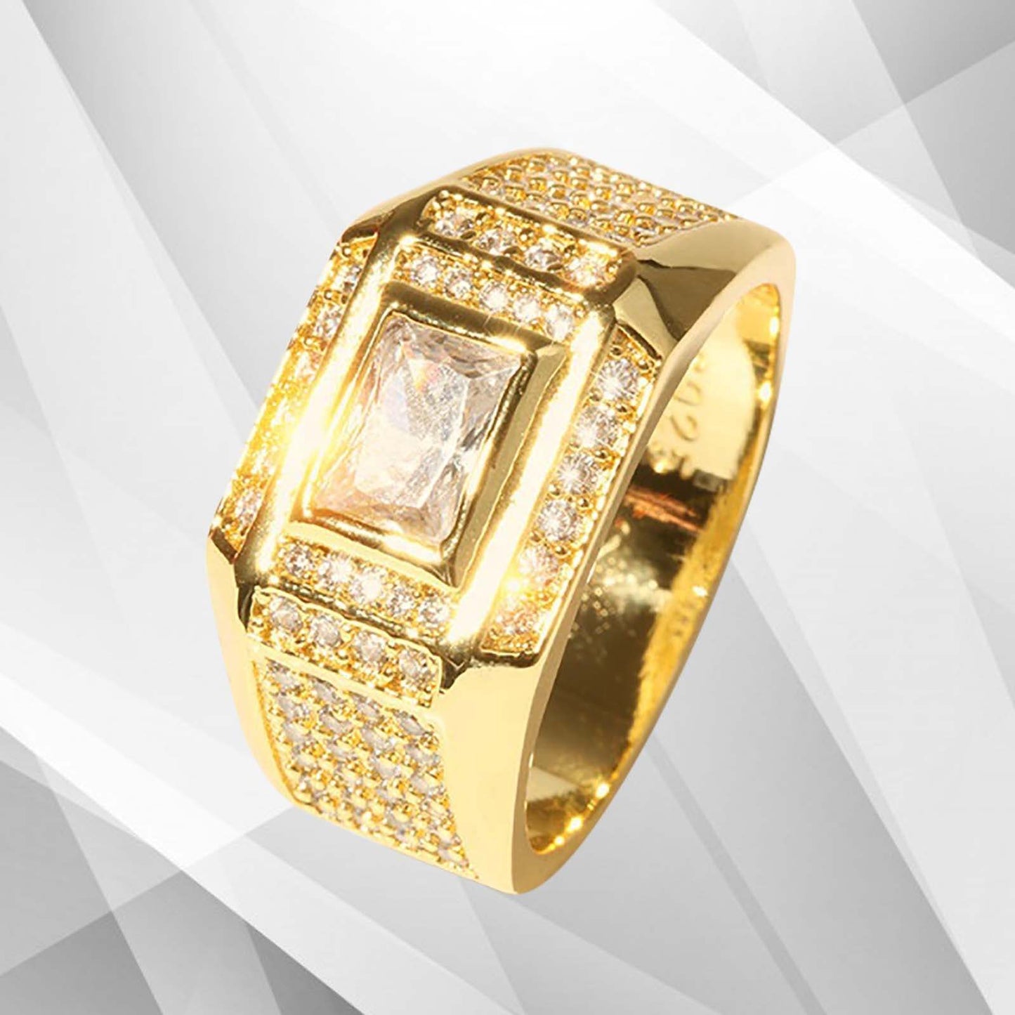 Gents 1.68Ct Total 77 CZ Diamonds Solitaire Ring Size N-W 18Ct Yellow Gold Over, Ring Size R