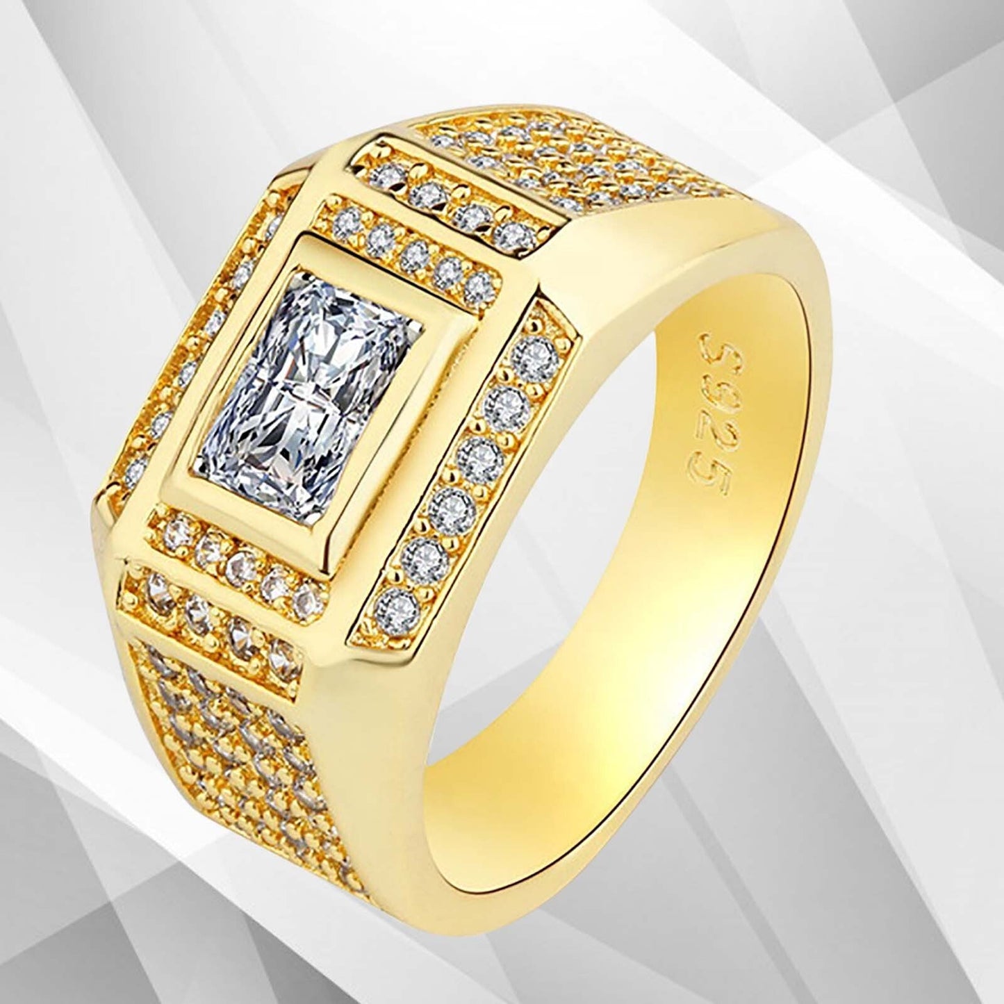Gents 1.68Ct Total 77 CZ Diamonds Solitaire Ring Size N-W 18Ct Yellow Gold Over, Ring Size V