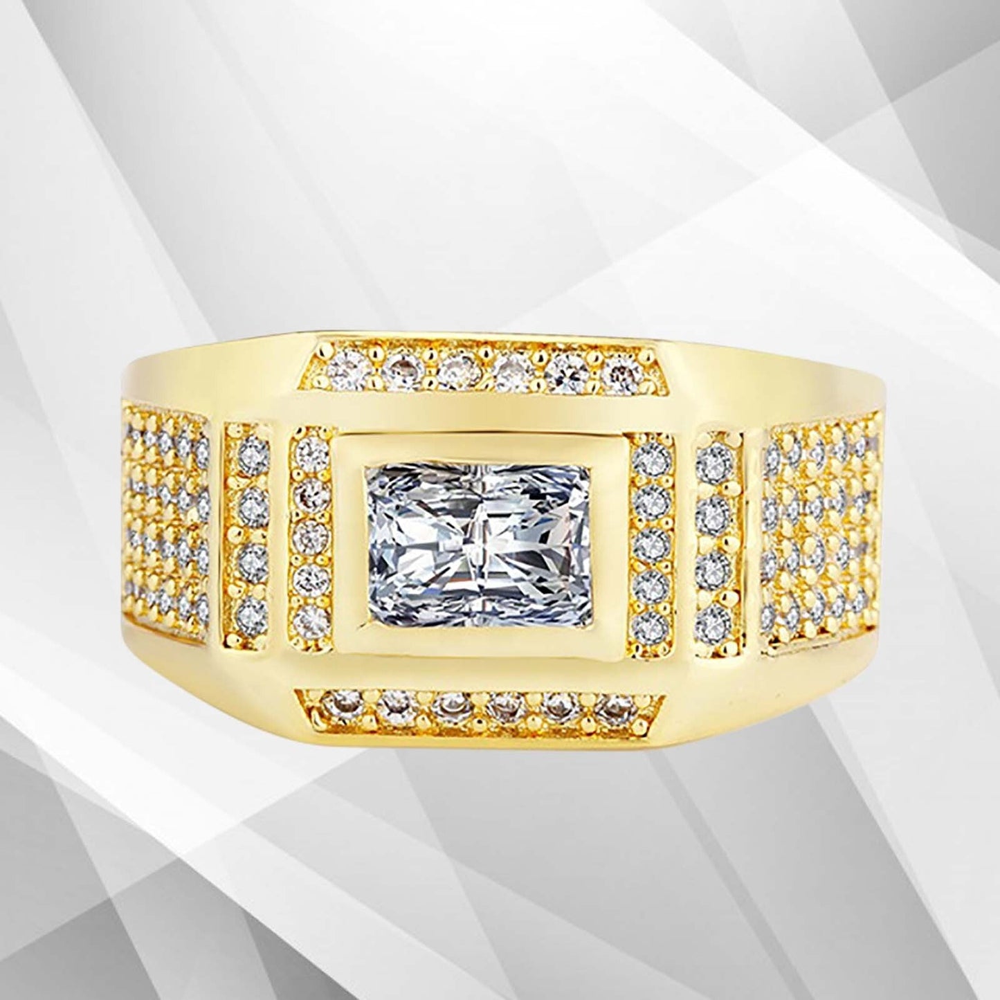 Gents 1.68Ct Total 77 CZ Diamonds Solitaire Ring Size N-W 18Ct Yellow Gold Over, Ring Size V