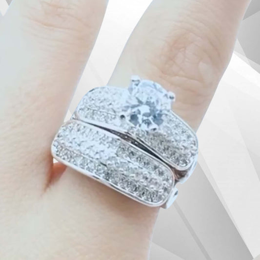 2.00Ct Total 86 CZ Diamonds Posh Bridal Engagement Ring Set 18Ct White Gold Over, Ring Size P