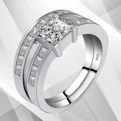 2.0Ct Total 20 CZ Diamonds Bridal Engagement Double Ring Set 18K White Gold Over, Ring Size R