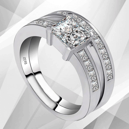 2.0Ct Total 20 CZ Diamonds Bridal Engagement Double Ring Set 18K White Gold Over, Ring Size R