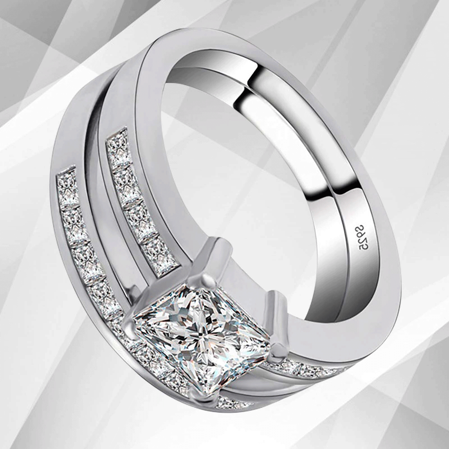 2.0Ct Total 20 CZ Diamonds Bridal Engagement Double Ring Set 18K White Gold Over, Ring Size R