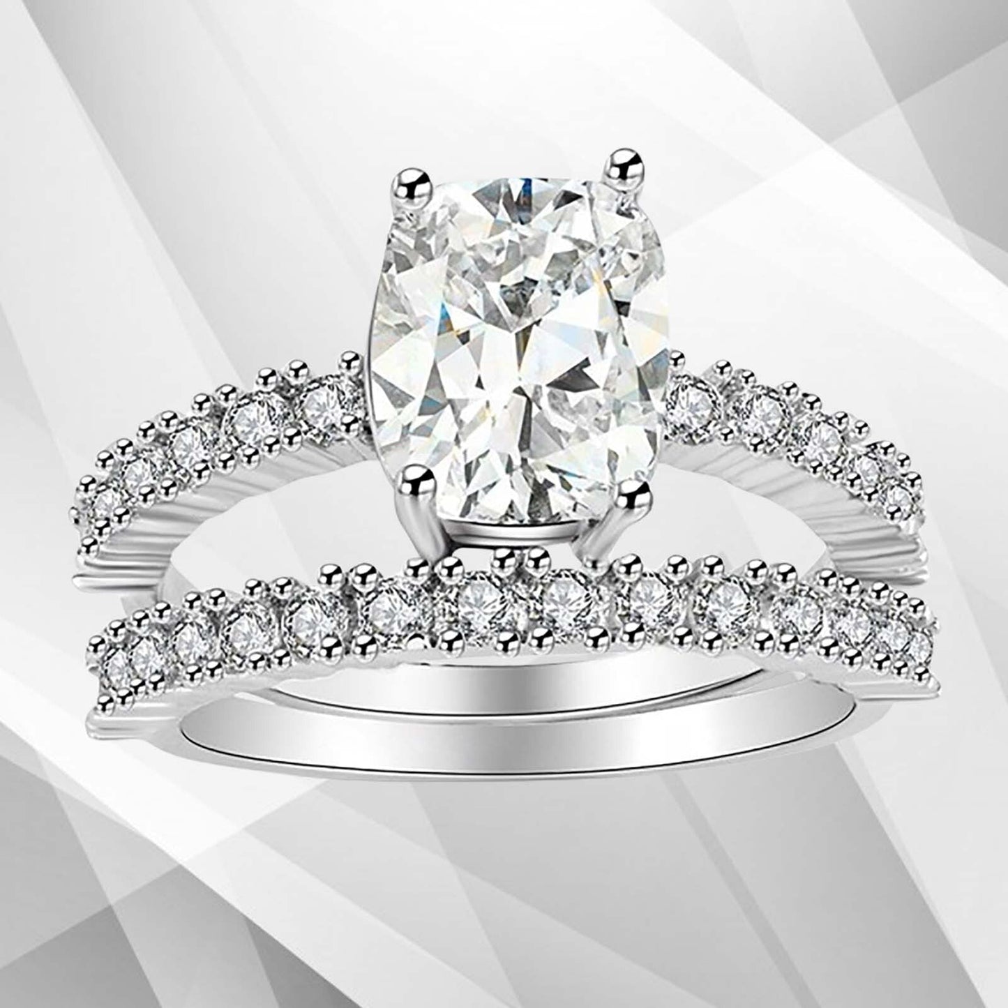 2.88Ct Diamond Solitaire Bridal Engagement Double Ring Set 18Ct White Gold Over, Ring Size K