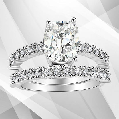 2.88Ct Diamond Solitaire Bridal Engagement Double Ring Set 18Ct White Gold Over, Ring Size K