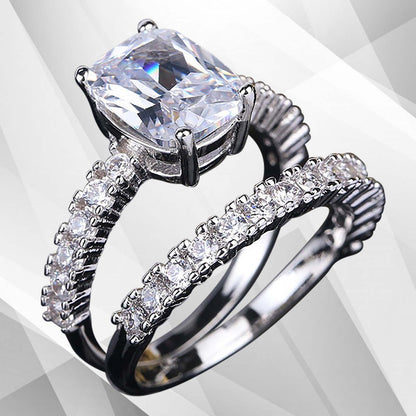 2.88Ct Diamond Solitaire Bridal Engagement Double Ring Set 18Ct White Gold Over, Ring Size K