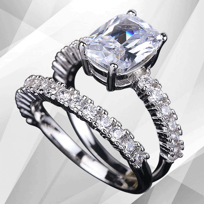 2.88Ct Diamond Solitaire Bridal Engagement Double Ring Set 18Ct White Gold Over, Ring Size K