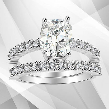 2.88Ct Diamond Solitaire Bridal Engagement Double Ring Set 18Ct White Gold Over, Ring Size O