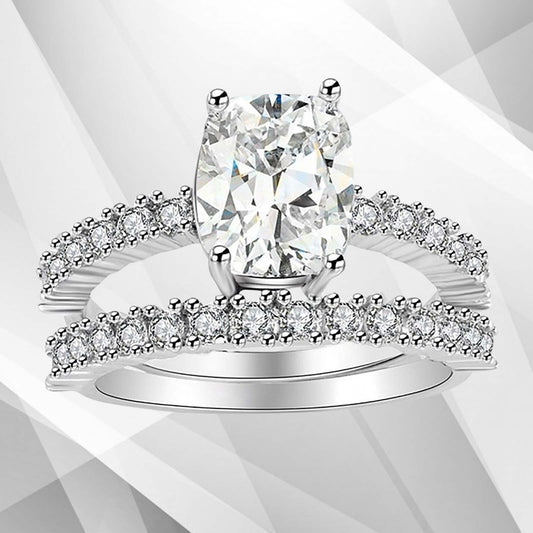 2.88Ct Diamond Solitaire Bridal Engagement Double Ring Set 18Ct White Gold Over, Ring Size P