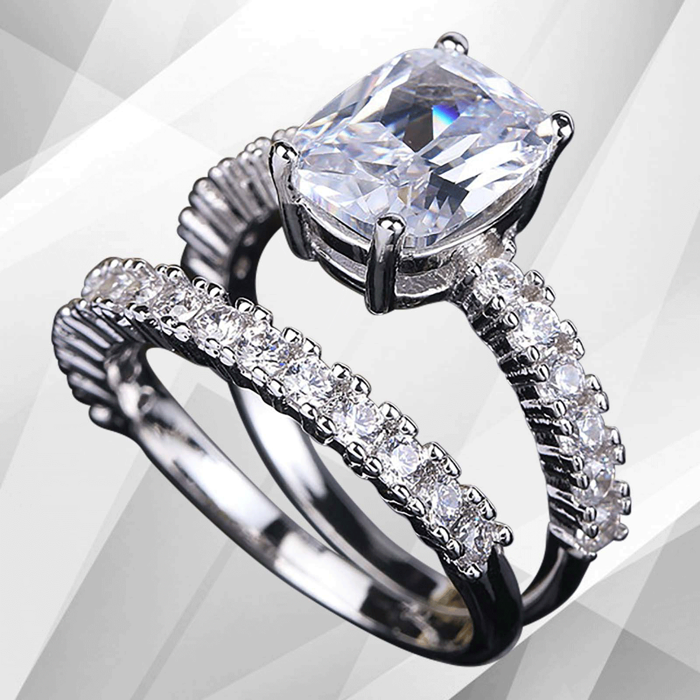 2.88Ct Diamond Solitaire Bridal Engagement Double Ring Set 18Ct White Gold Over, Ring Size P