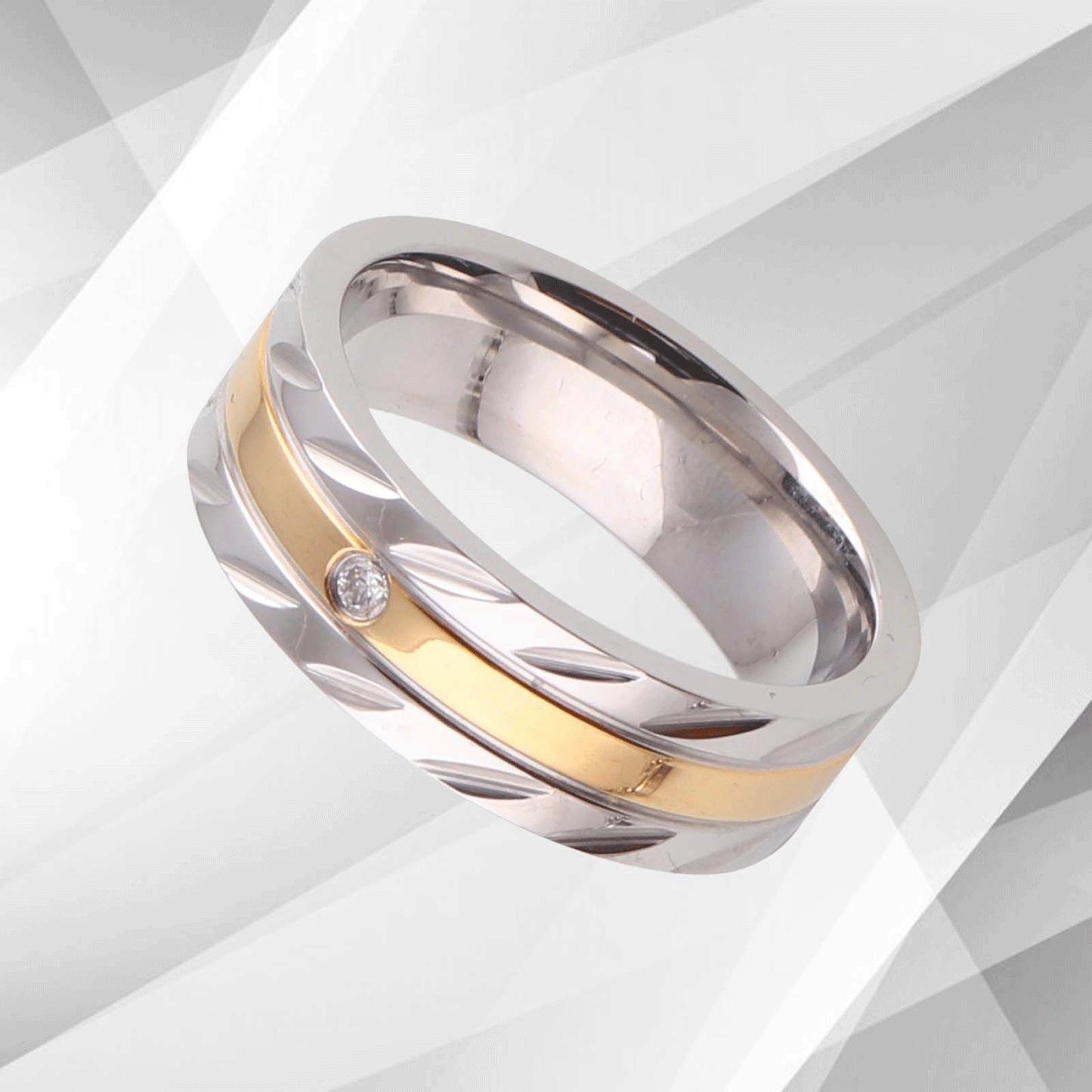 Titanium Wedding Band Ring 0.35Ct C Z Diamond 18Ct Yellow And White Gold Over UK, Ring Size L