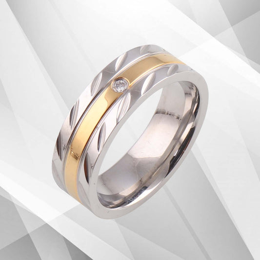 Titanium Wedding Band Ring 0.35Ct C Z Diamond 18Ct Yellow And White Gold Over UK, Ring Size U