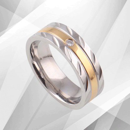 Titanium Wedding Band Ring 0.35Ct C Z Diamond 18Ct Yellow And White Gold Over UK, Ring Size U
