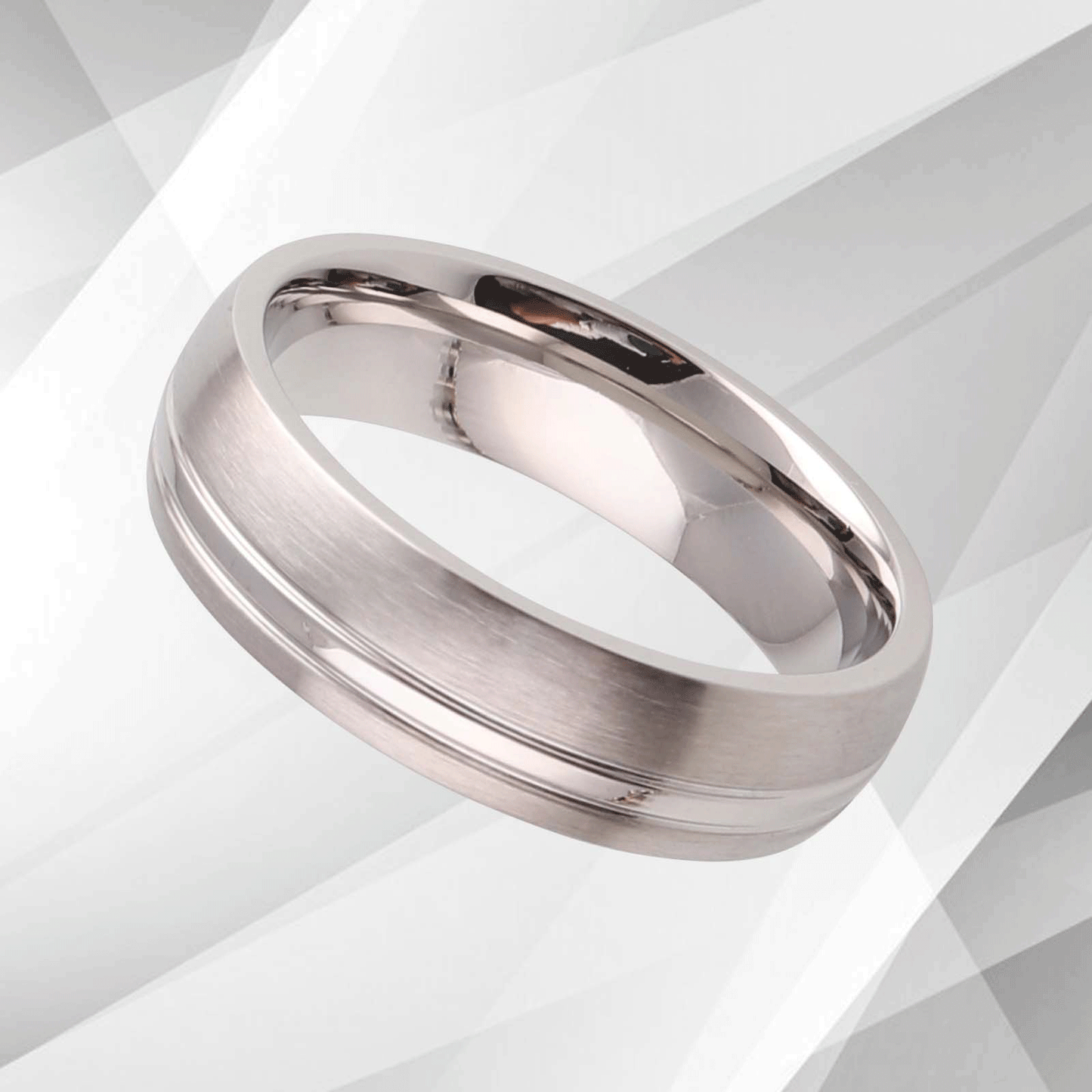 6mm Men's Wedding Engagement Anniversary Titanium Band Ring 18Ct White Gold Over, Ring Size Z