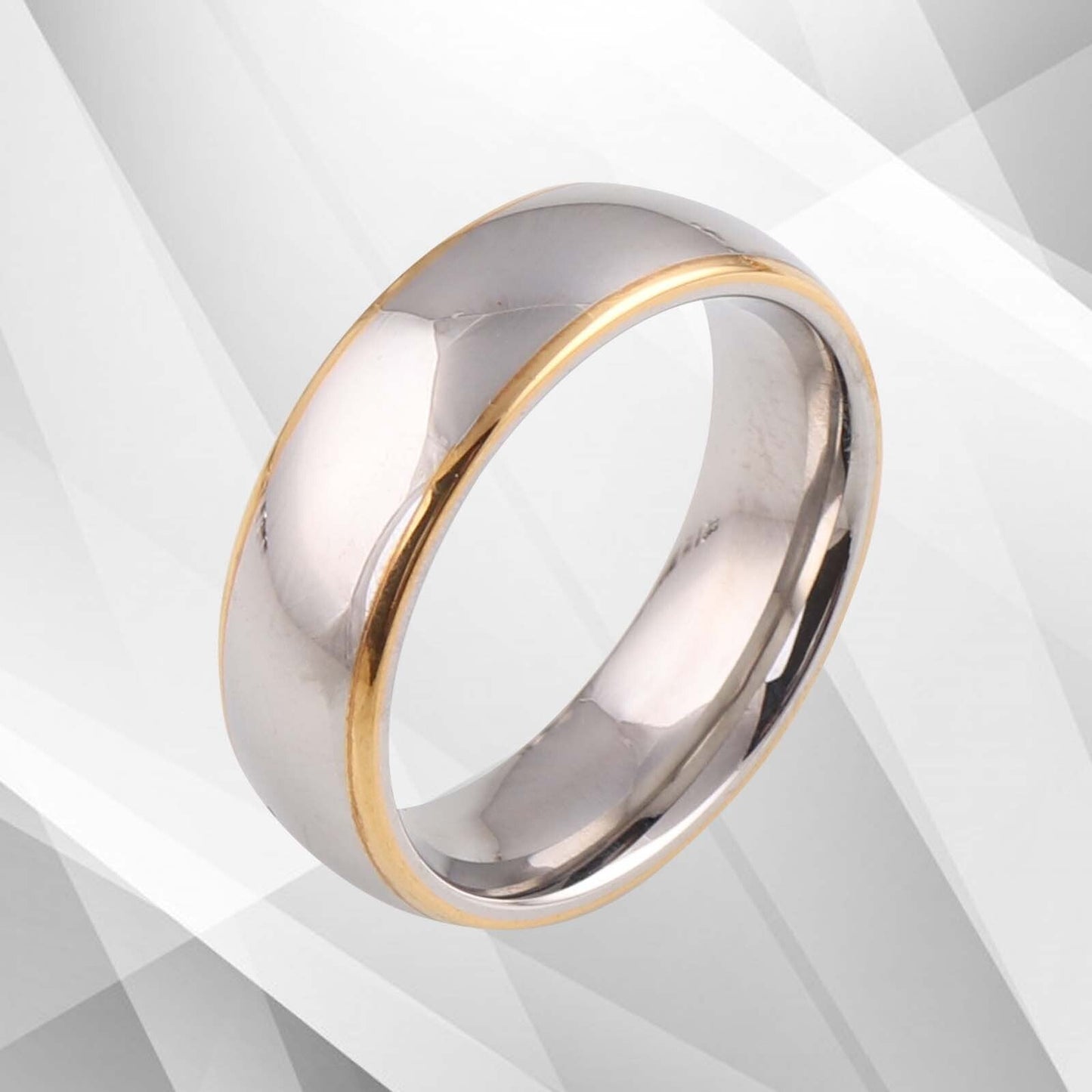 Gorgeous Mens Titanium Premium Wedding Band Ring 18Ct Yellow And White Gold Over, Ring Size T
