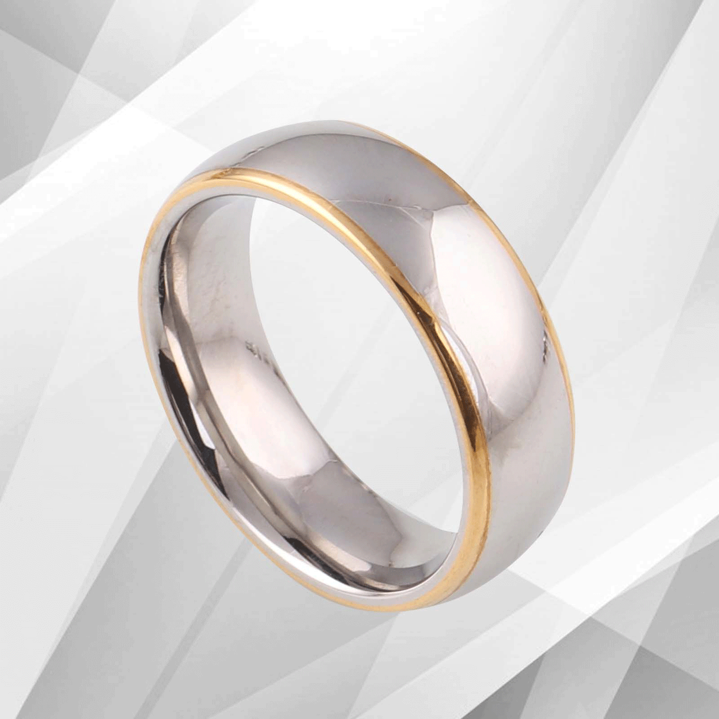 Gorgeous Mens Titanium Premium Wedding Band Ring 18Ct Yellow And White Gold Over, Ring Size T