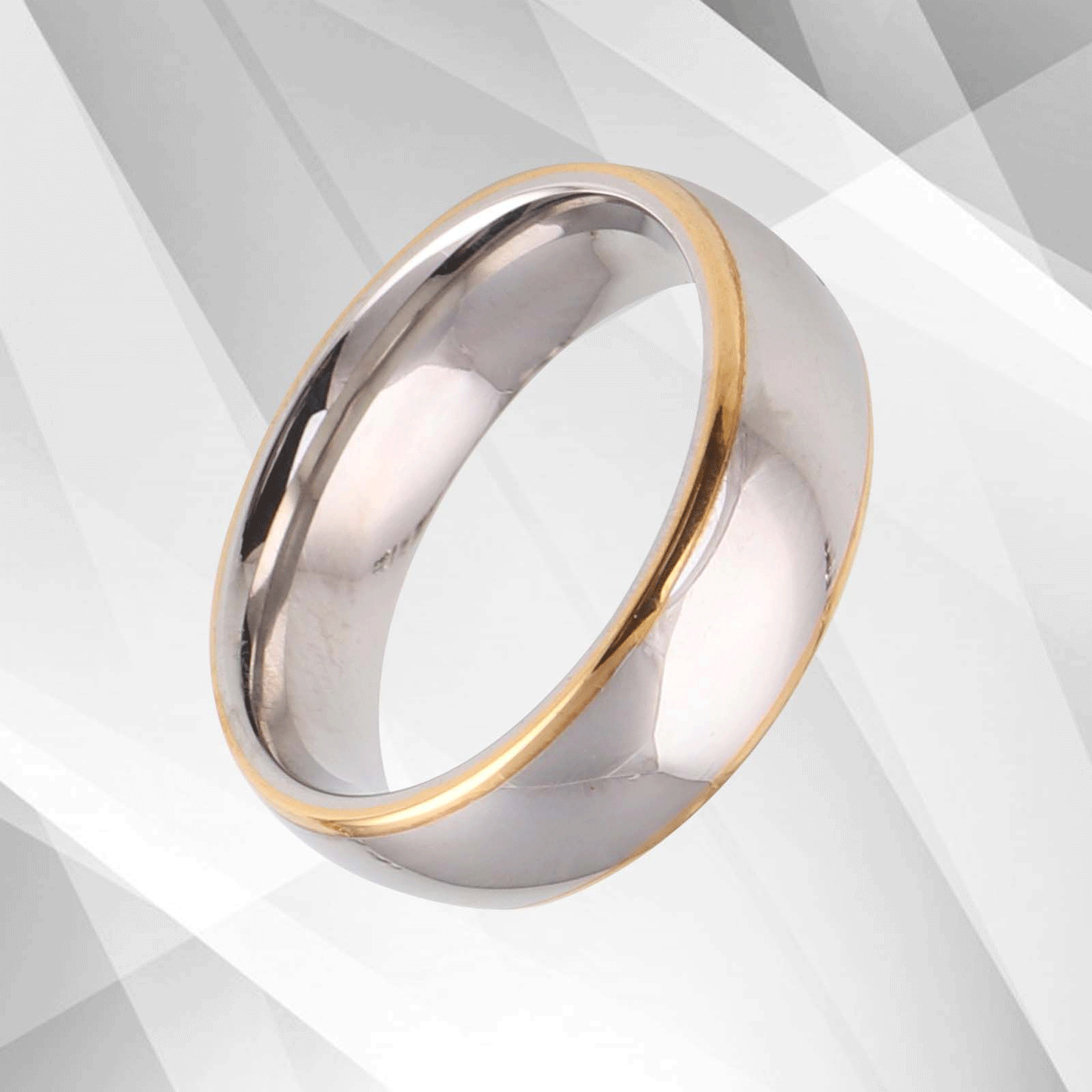 Gorgeous Mens Titanium Premium Wedding Band Ring 18Ct Yellow And White Gold Over, Ring Size T