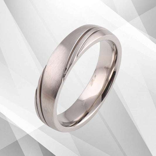 Gorgeous Mens Titanium Premium Wedding Engagement Band Ring 18Ct White Gold Over, Ring Size O