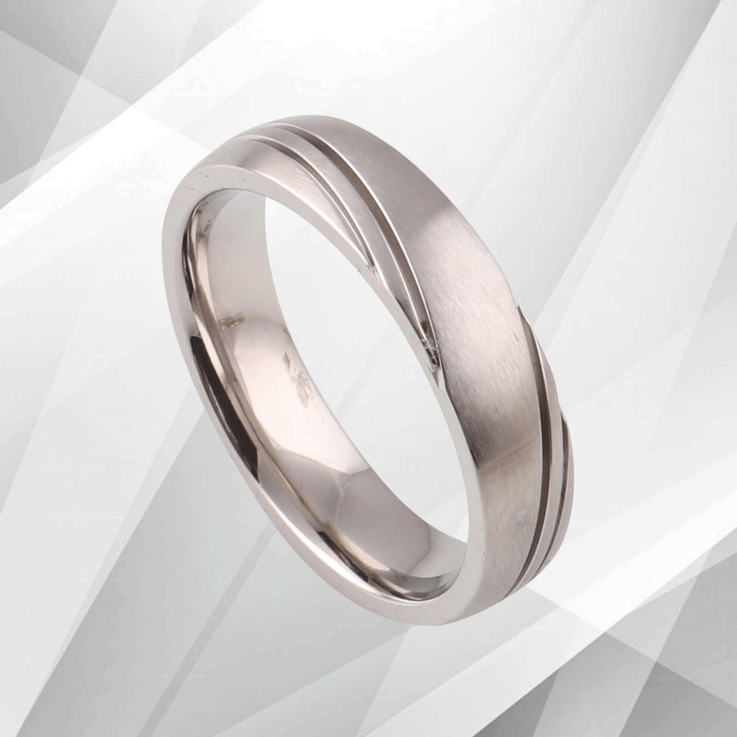 Gorgeous Mens Titanium Premium Wedding Engagement Band Ring 18Ct White Gold Over, Ring Size O