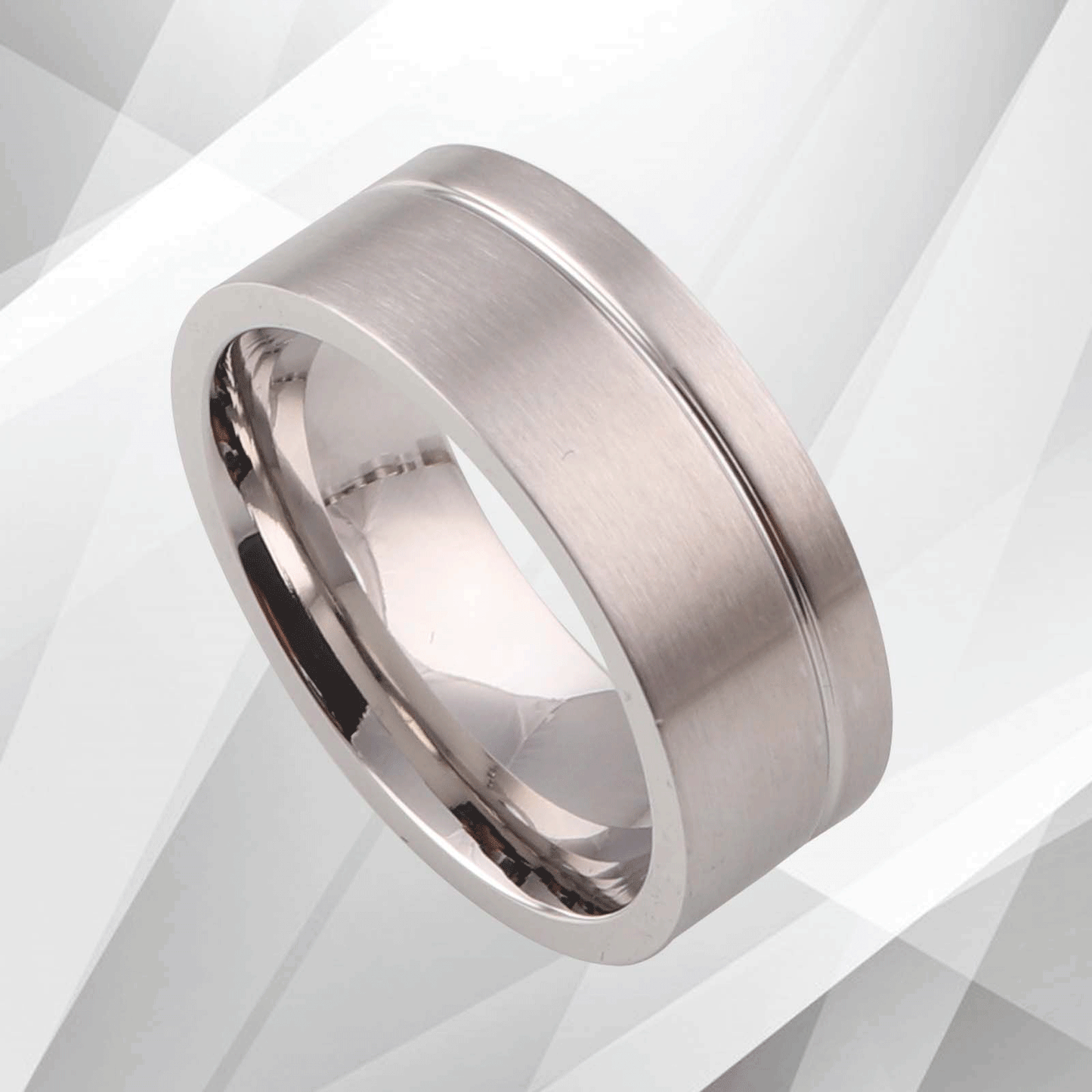 18Ct White Gold Over Men's Flat Shape Engagement Wedding Tungsten Band Ring 8mm, Ring Size T