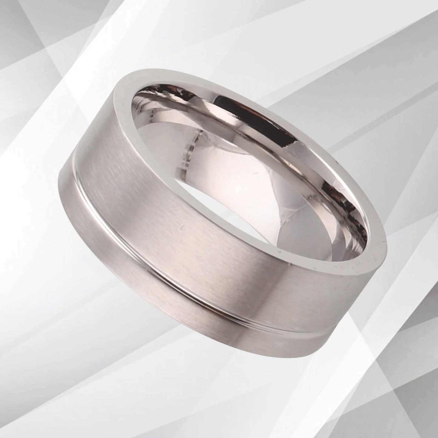 18Ct White Gold Over Men's Flat Shape Engagement Wedding Tungsten Band Ring 8mm, Ring Size T