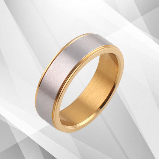 Men's 6mm Wide 18Ct Yellow And White Gold Over Flat Titanium Wedding Band Ring, Ring Size Z