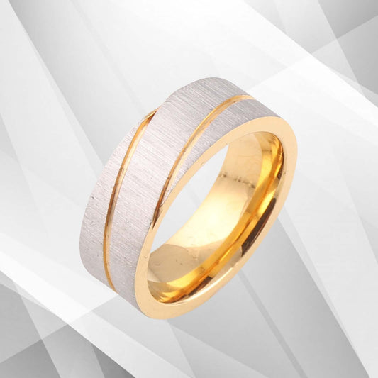 7mm Men's 18Ct Yellow And White Gold Over Flat Titanium Engagement Band Ring UK, Ring Size O