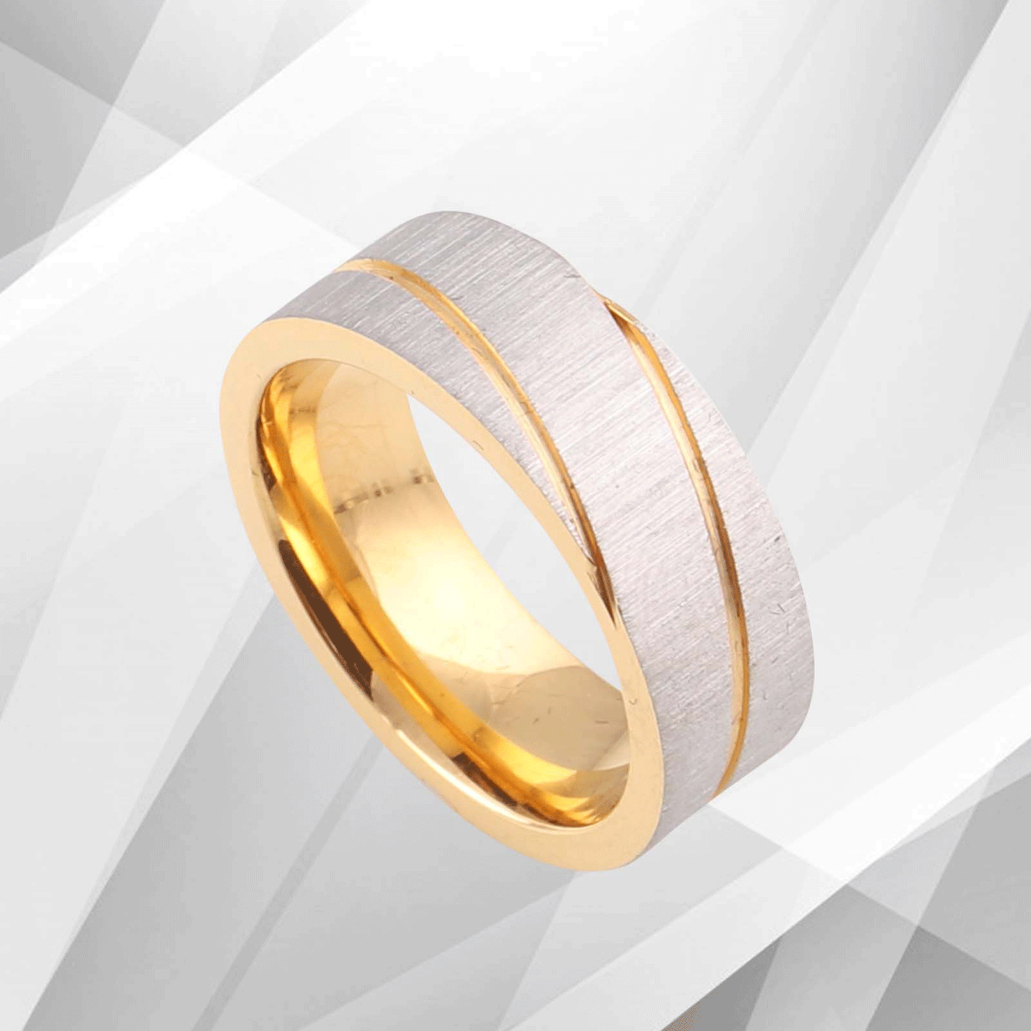 7mm Men's 18Ct Yellow And White Gold Over Flat Titanium Engagement Band Ring UK, Ring Size O