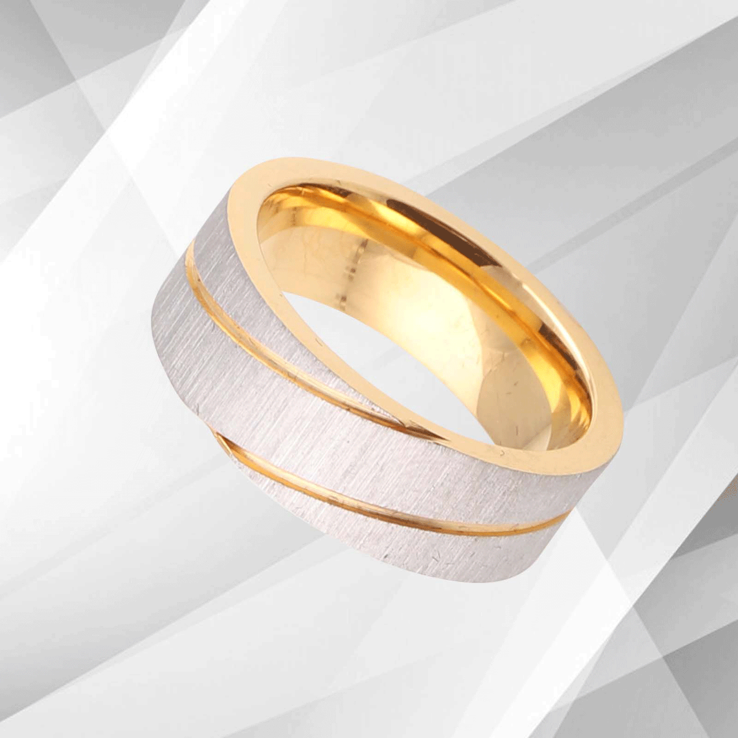 7mm Men's 18Ct Yellow And White Gold Over Flat Titanium Engagement Band Ring UK, Ring Size O