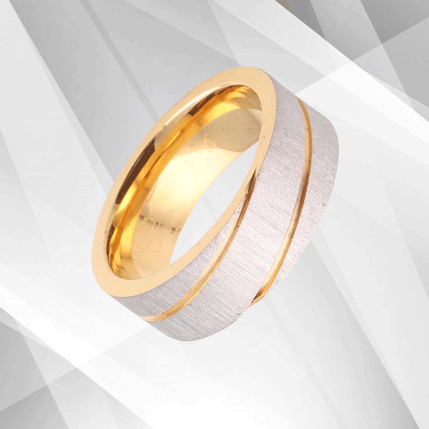 7mm Men's 18Ct Yellow And White Gold Over Flat Titanium Engagement Band Ring UK, Ring Size U