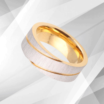 7mm Men's 18Ct Yellow And White Gold Over Flat Titanium Engagement Band Ring UK, Ring Size U
