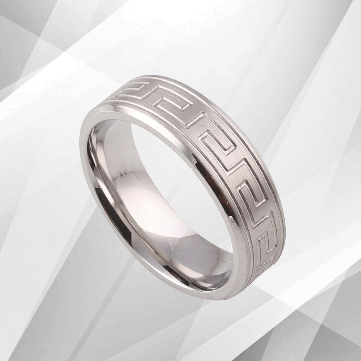 18Ct White Gold Over Men's Flat Shape Engagement Wedding Titanium Band Ring 7mm, Ring Size V