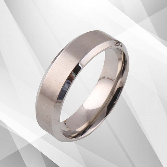 7mm 18Ct White Gold Over Men's Flat Shape Engagement Wedding Titanium Band Ring, Ring Size V