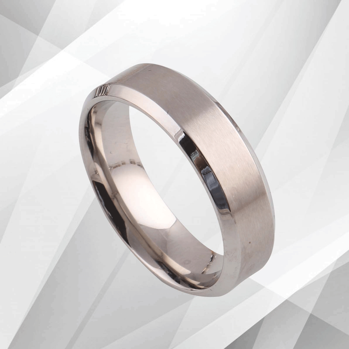 7mm 18Ct White Gold Over Men's Flat Shape Engagement Wedding Titanium Band Ring, Ring Size V
