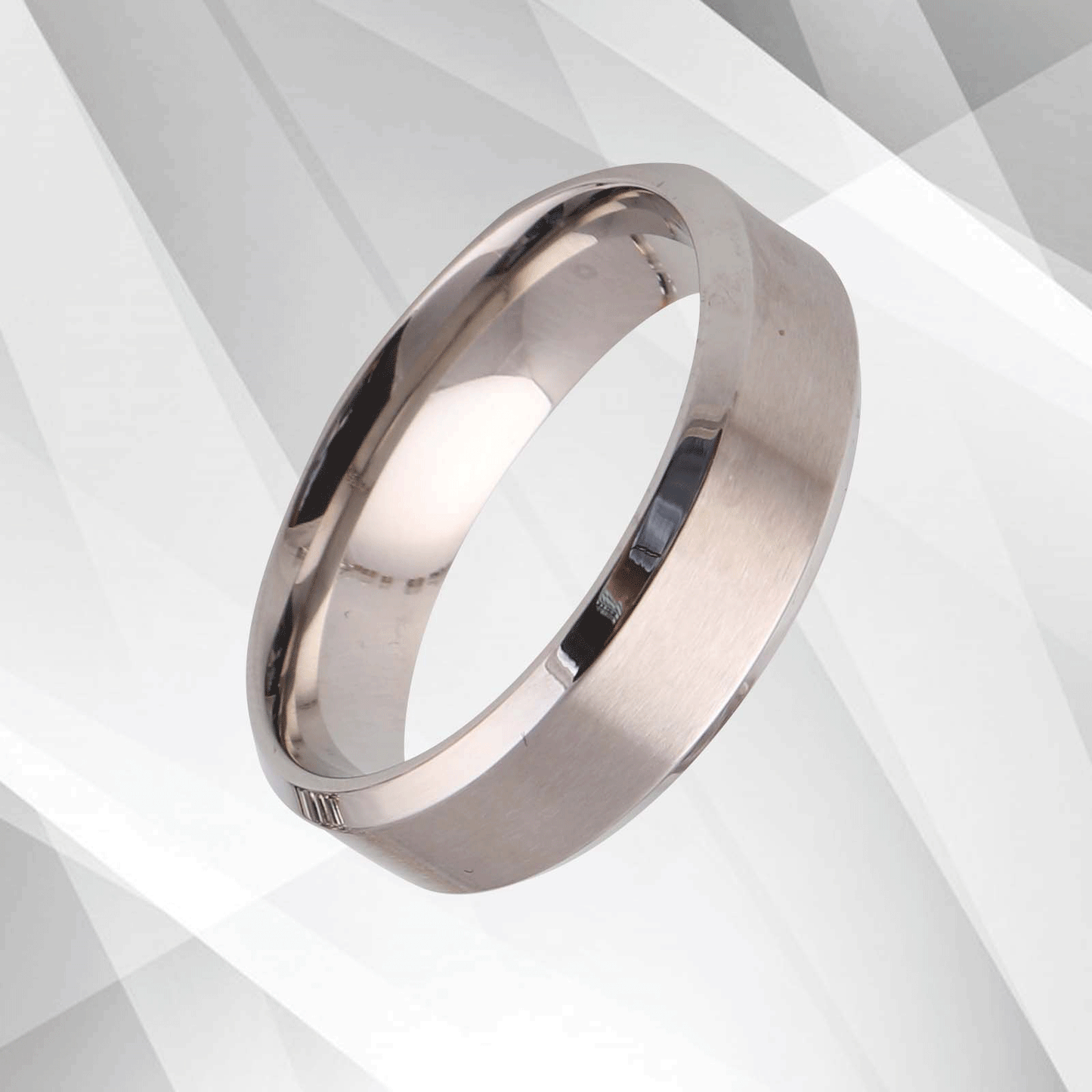 7mm 18Ct White Gold Over Men's Flat Shape Engagement Wedding Titanium Band Ring, Ring Size V