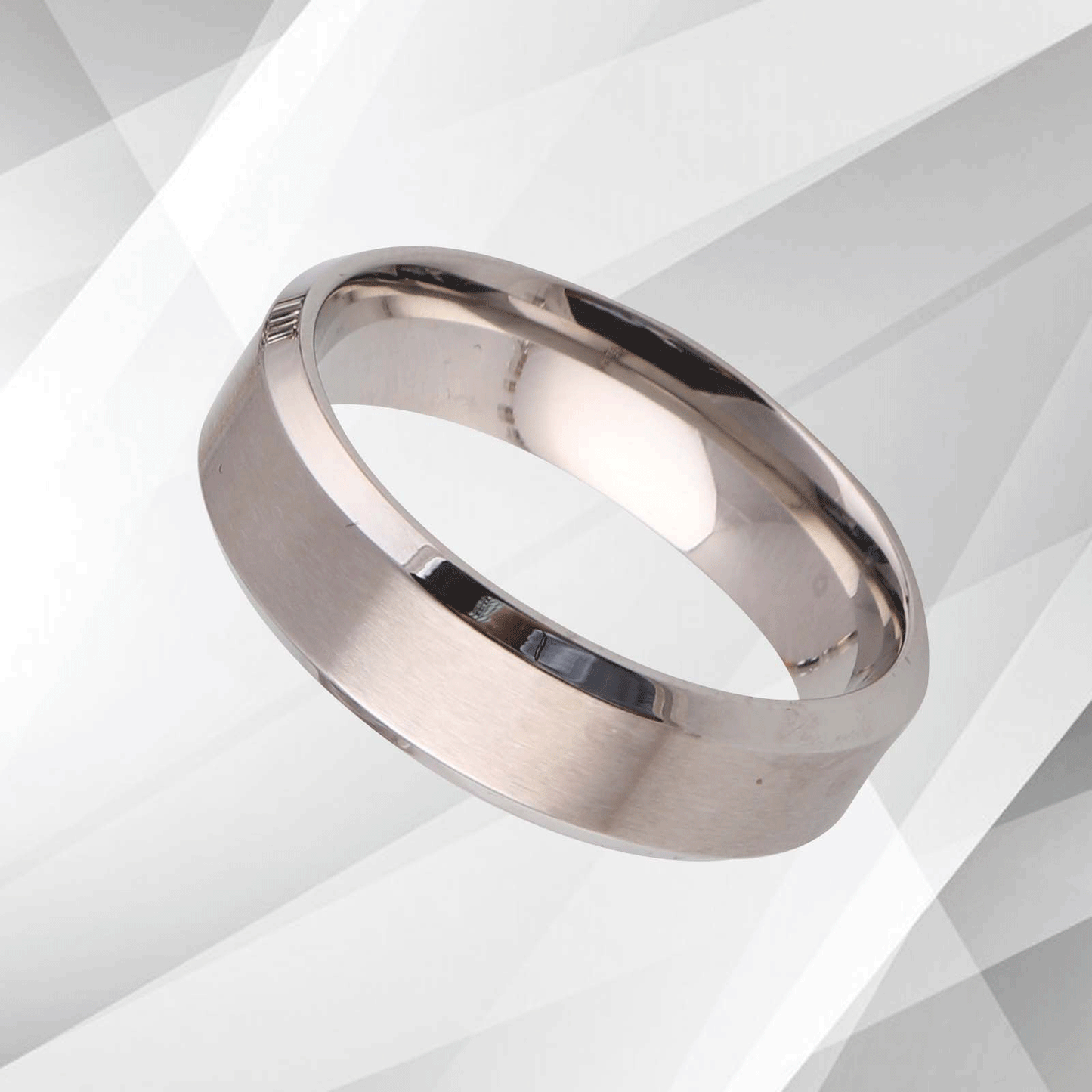 7mm 18Ct White Gold Over Men's Flat Shape Engagement Wedding Titanium Band Ring, Ring Size V