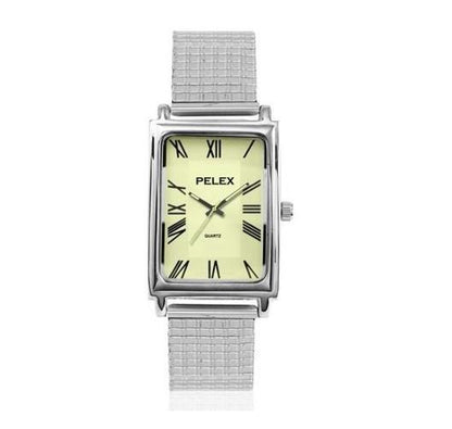 PELEX Gents Roman Numerals Glow In The Dark Dial Expandable Bracelet Quartz Watch PLX-021-SILVER-LUM