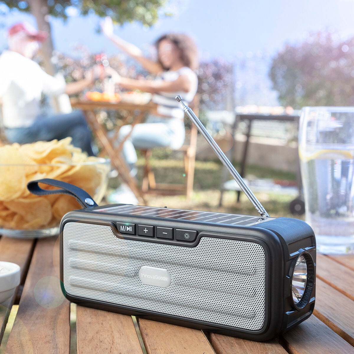 Wireless Speaker with Solar Charging and LED Torch Sunker InnovaGoods Black (Refurbished A)