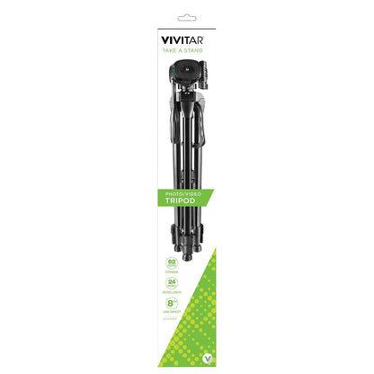 Vivitar VIV-VPT-3662 Professional Tripod with 3-Way Fluid Pan Head (62 Inches)