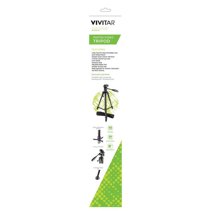 Vivitar VIV-VPT-3662 Professional Tripod with 3-Way Fluid Pan Head (62 Inches)